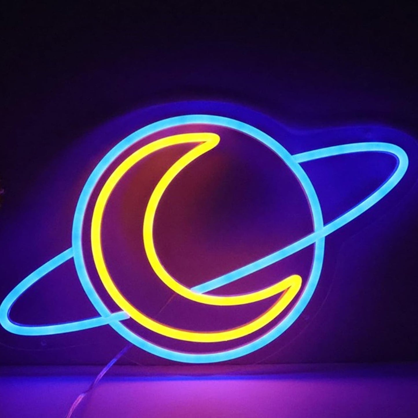 Lovely Bright Crescent Moon in Blue Planet LED Night Light Room Wall Decor