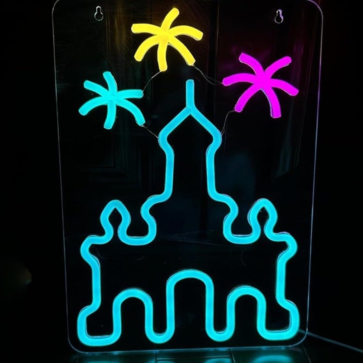 Lovely Bright Blue Castle Fireworks LED Night Light Room Wall Decoration
