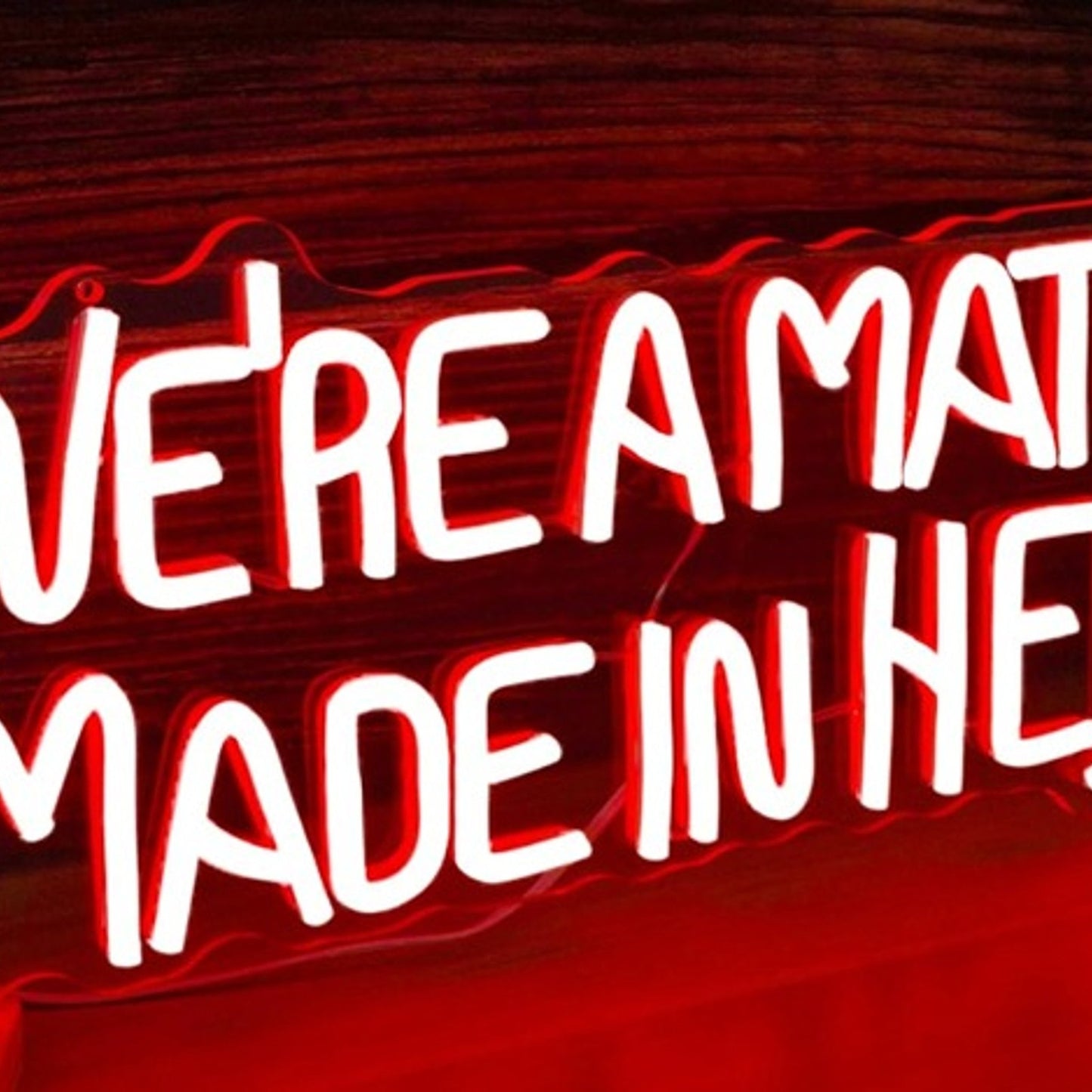 Fun Bright Red “We’re A Match Made in Hell” LED Night Light Room Wall Decoration