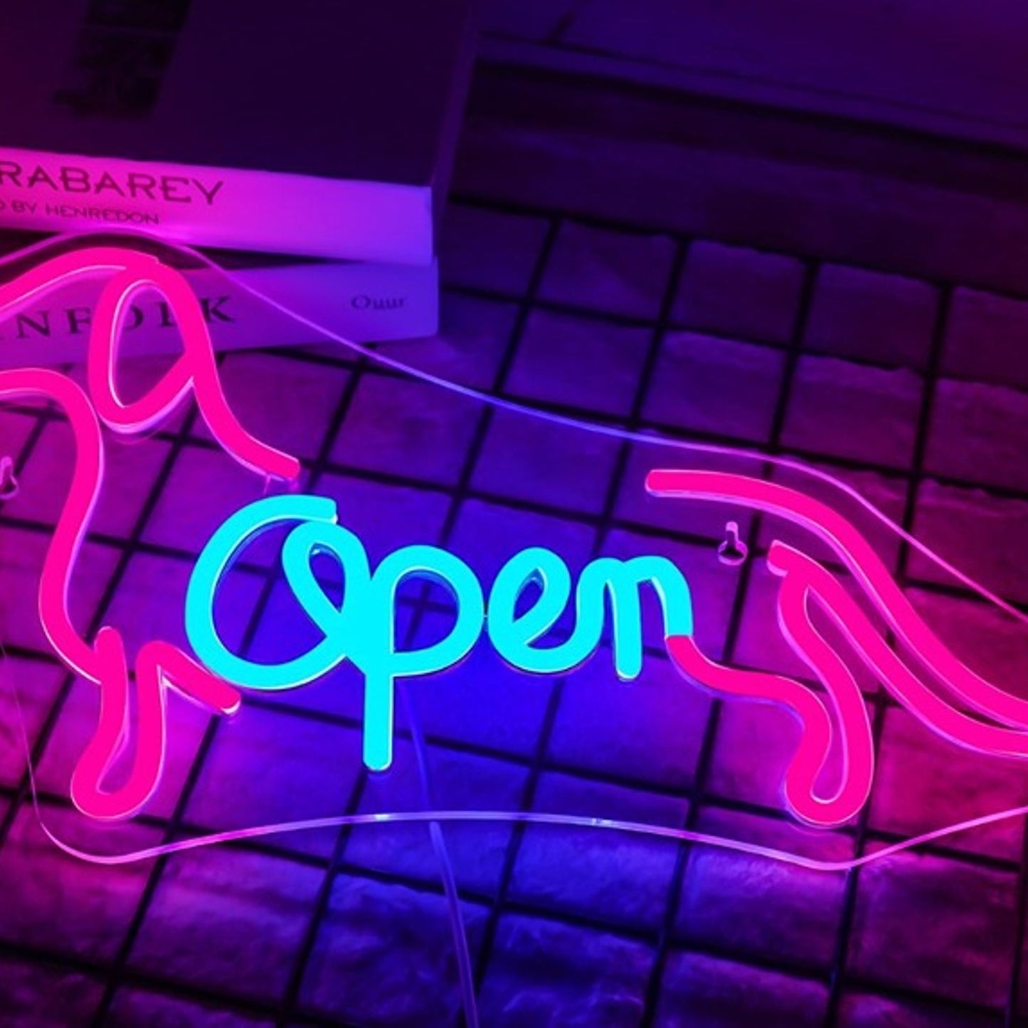 Vivid Bright Pink “Open” Puppy Dog Sign LED Light Business Wall Window Decor