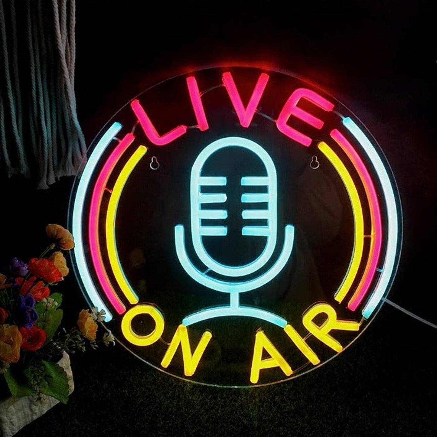 Vivid Bright Pink Blue Yellow Live ON AIR Mic LED Night Light Studio Radio Decor