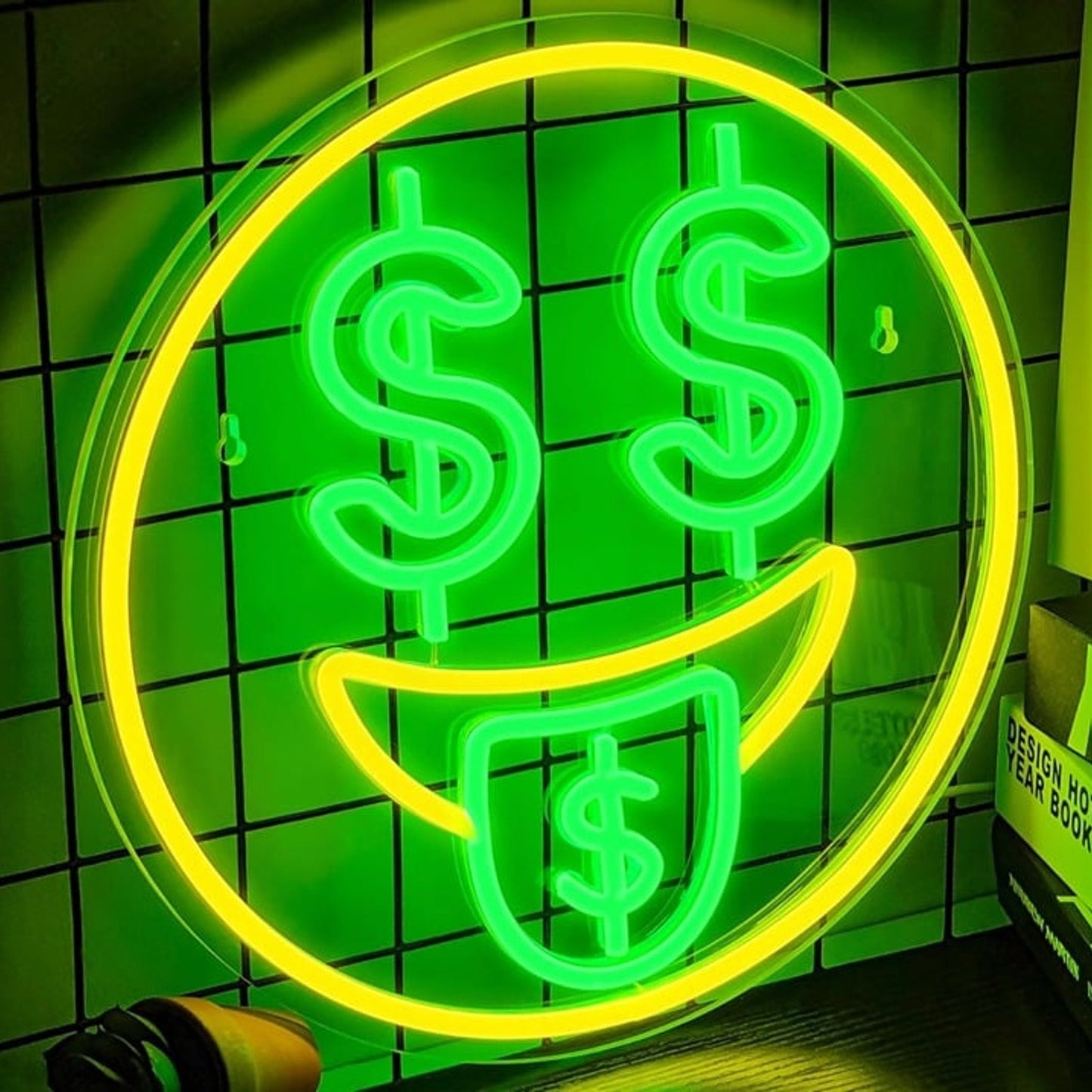 Fun Vivid Bright Dollar Sign Eyes Emoji LED Night Light Room Wall Decoration