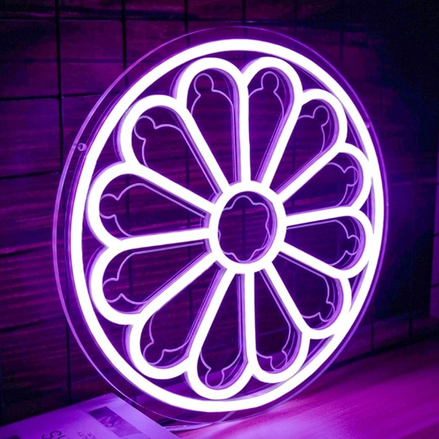 Lovely Bright Purple Circular Gothic Cathedral Window LED Light Room Wall Decor
