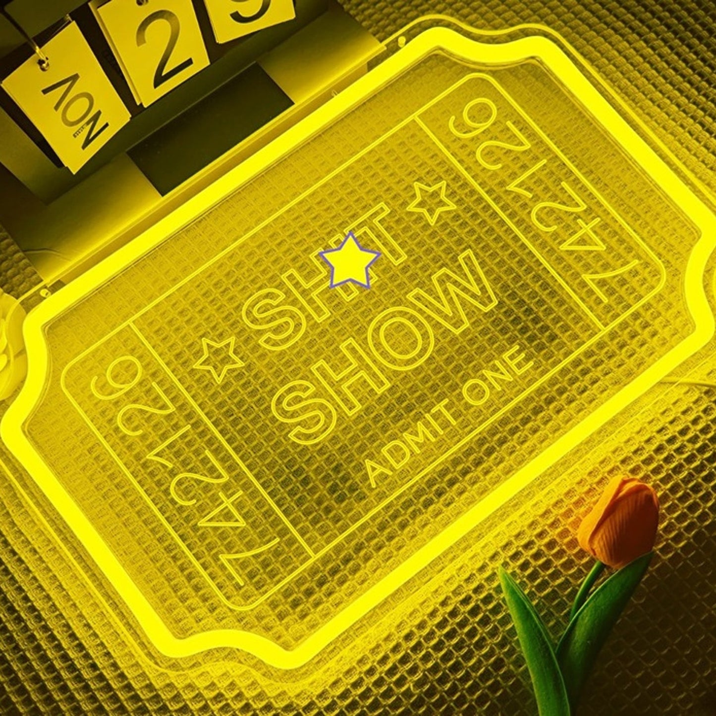 Fun Bright Yellow Show Ticket LED Night Light Room Wall Cinema Theater Decor