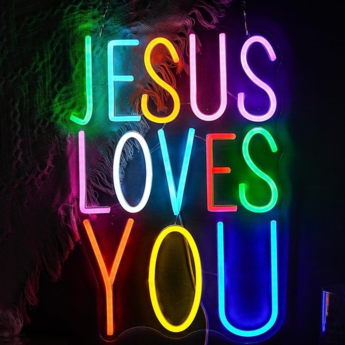 Fun Bright Colorful “Jesus Loves You” LED Night Light Room Wall Decoration