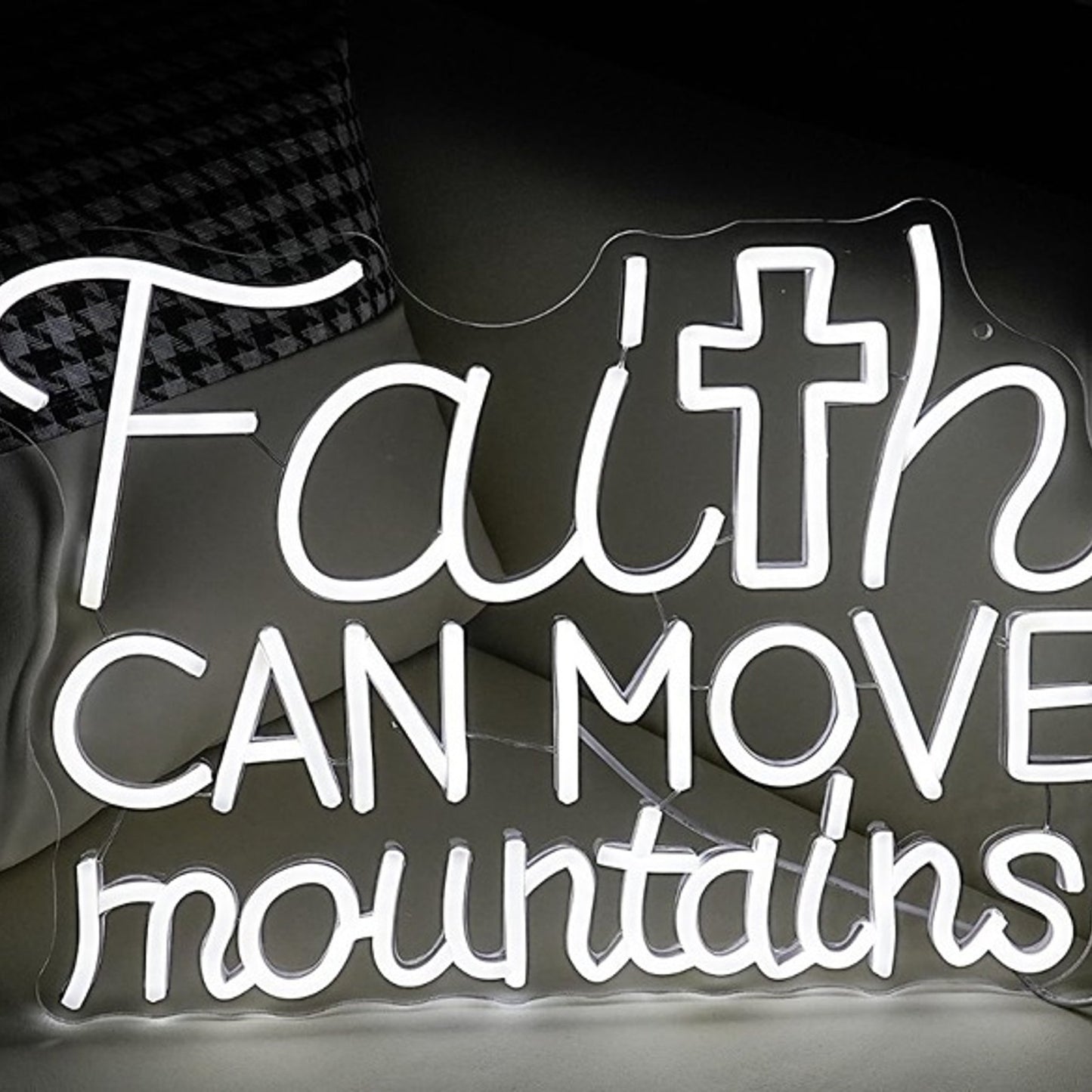 Lovely Bright White “Faith Can Move Mountains” LED Night Light Room Wall Decor