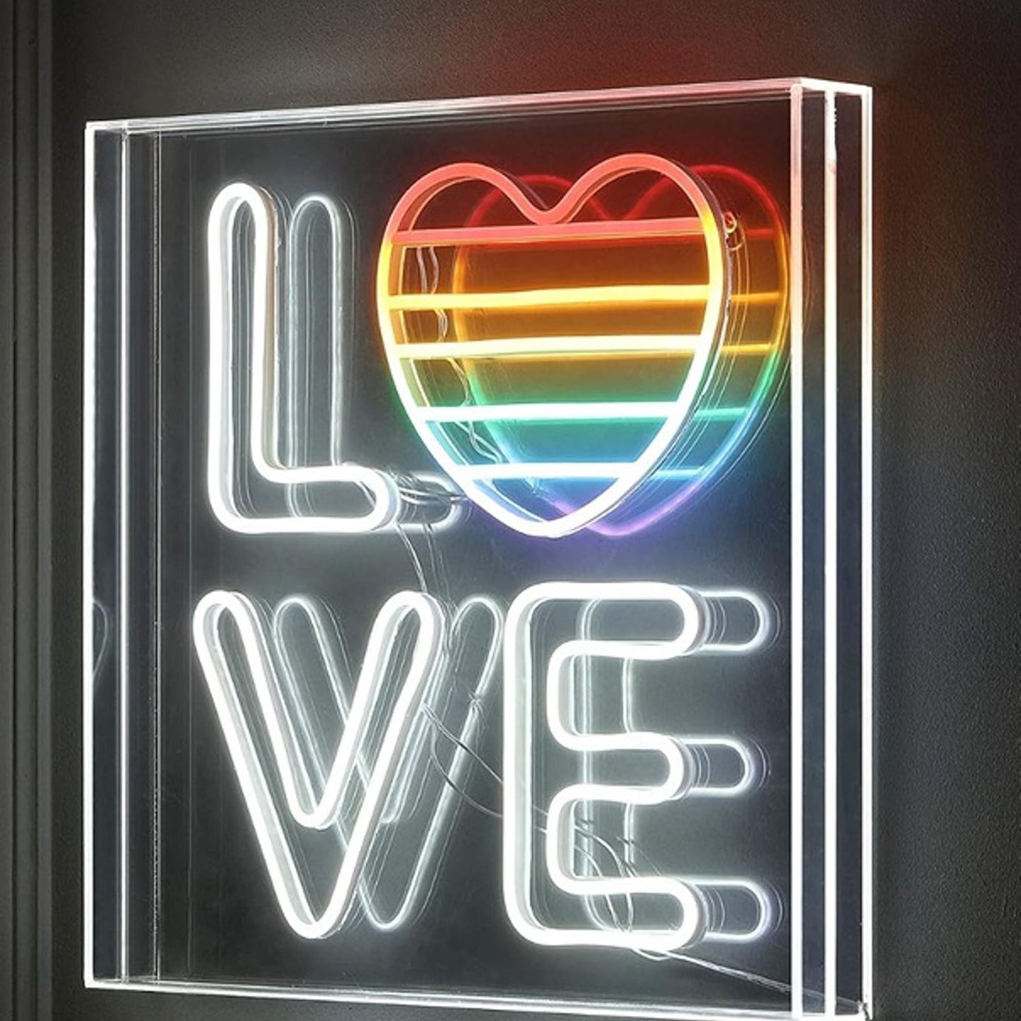 Lovely Bright Quality Rainbow Love Heart LED Light Night Box Light Room Wall Dec