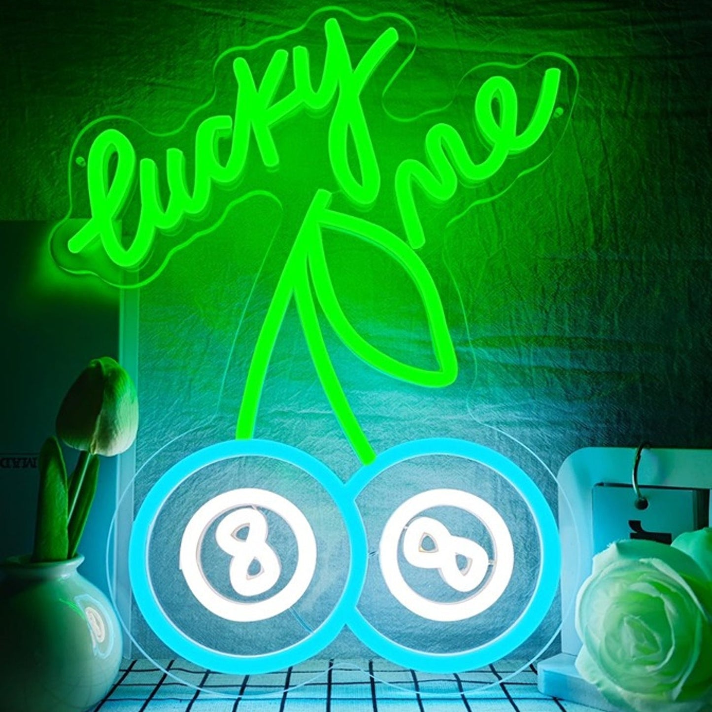 Fun Bright “Lucky Me” 8 Ball Cherries LED Night Light Room Wall Decoration