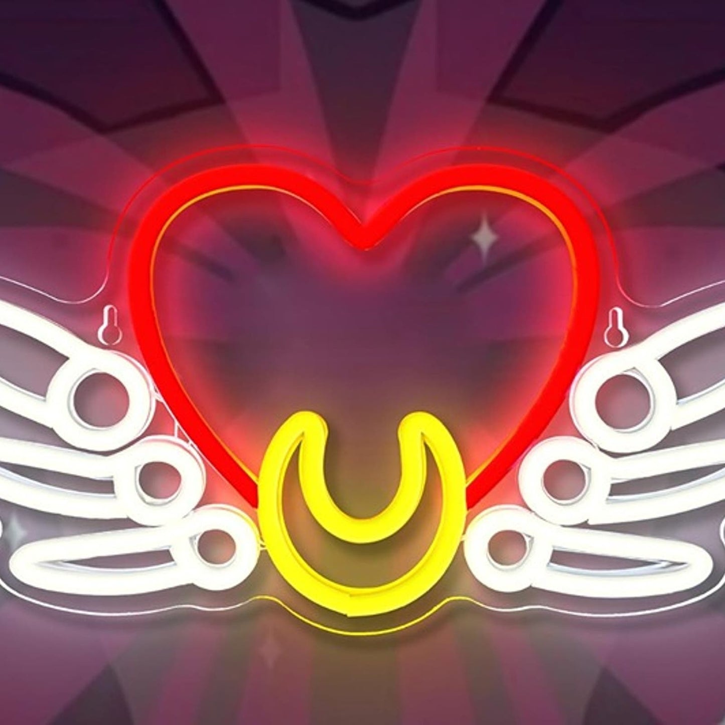 Lovely Bright Red Heart Wing Crescent Moon LED Night Light Room Wall Decor