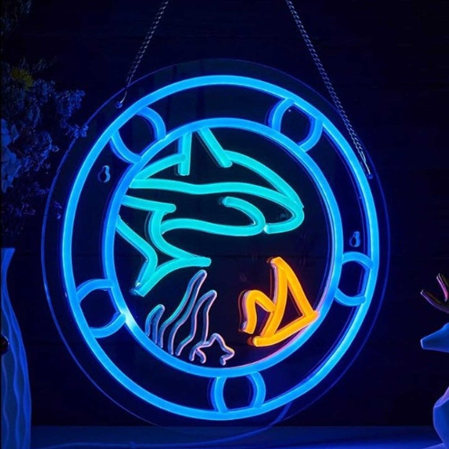 Vivid Fun Bright Blue Shark Ocean Window LED Night Light Room Wall Decoration