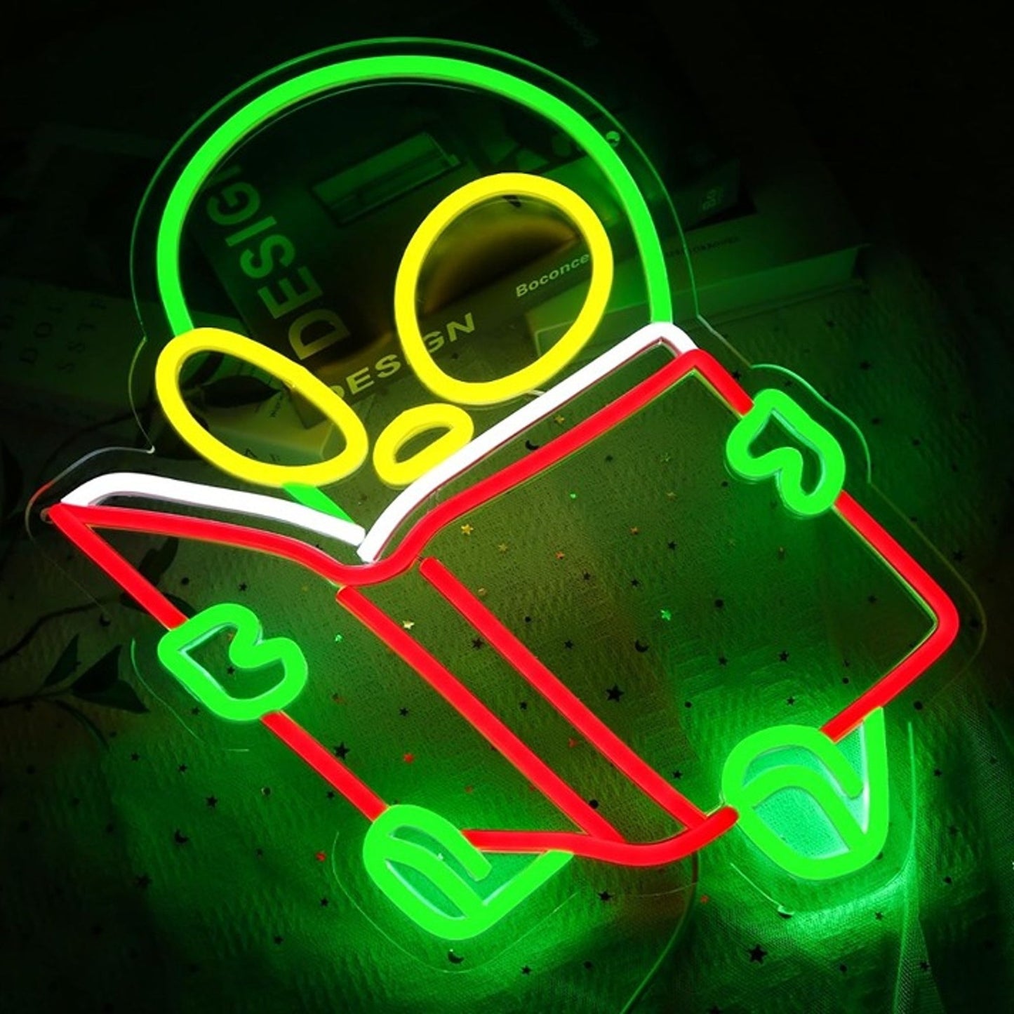 Fun Bright Cute Baby Alien Reading a Book LED Night Light Room Wall Decor