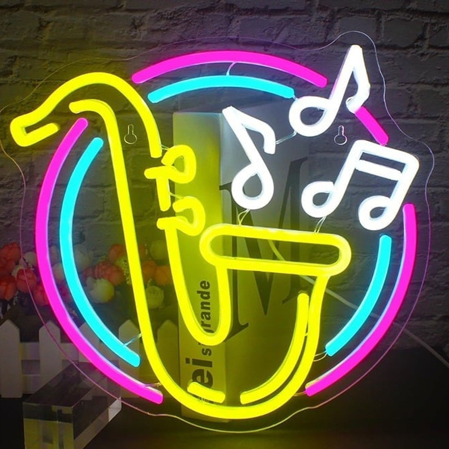 Fun Vivid Bright Round Colorful Saxophone LED Night Light Music Concert Decor