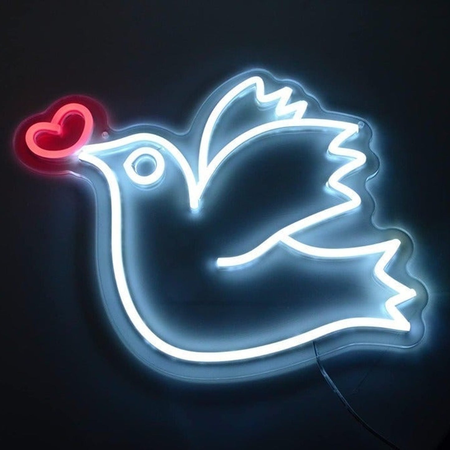 Lovely Bright Love Dove of Peace Heart LED Night Light Room Wall Decor