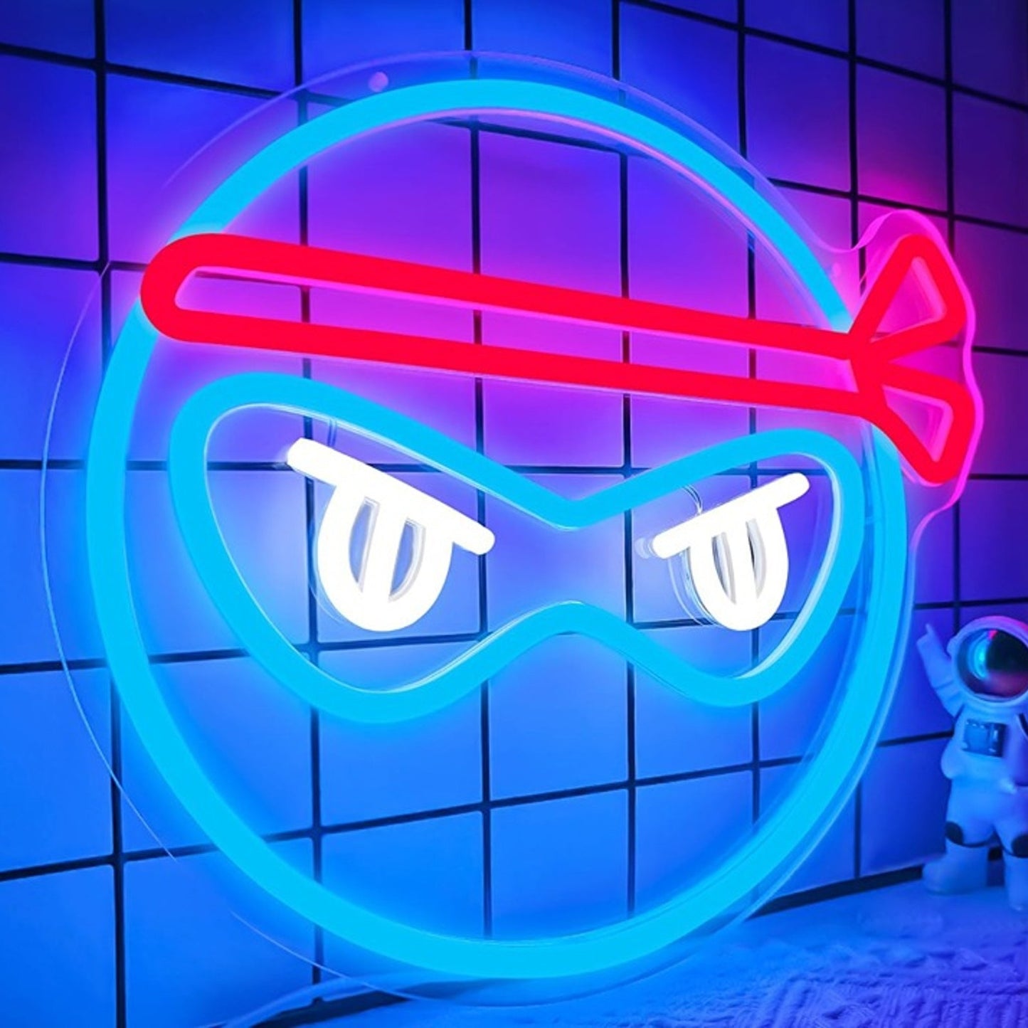 Fun Bright Round Blue Ninja Head with Red Head Band LED Night Light Room Decor