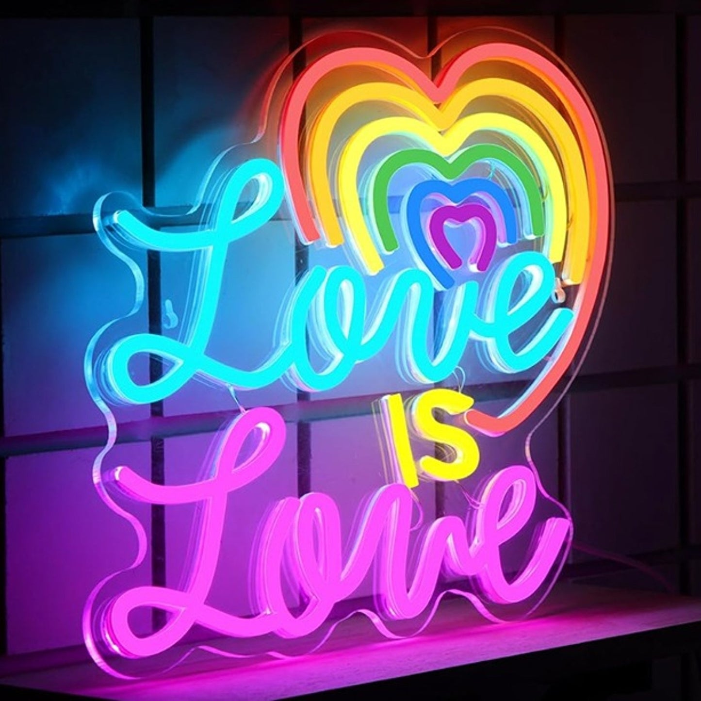 Lovely Bright Rainbow Heart “Love is Love” LED Night Light Room Wall Decor