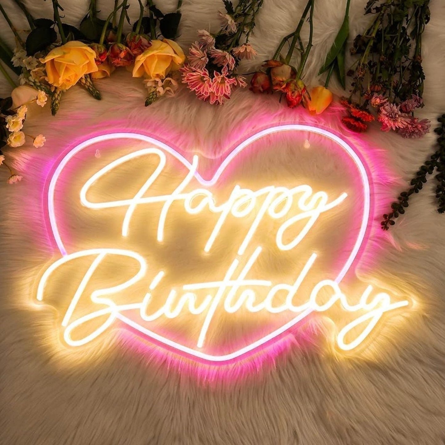 Lovely Bright Pink Heart Happy Birthday LED Light Celebration Decoration