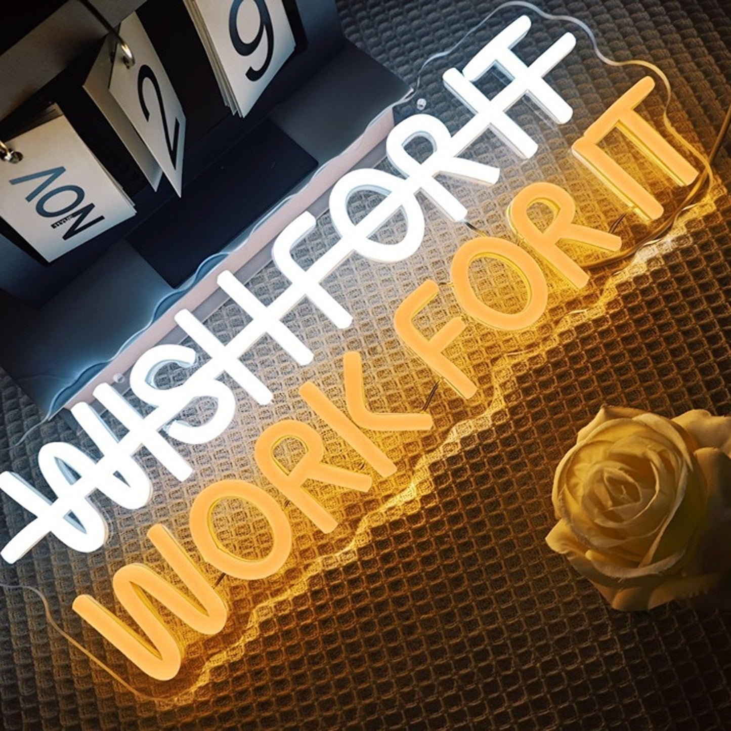 Vivid Bright “Wish For It / Work For It” LED Night Light Motivation Decoration