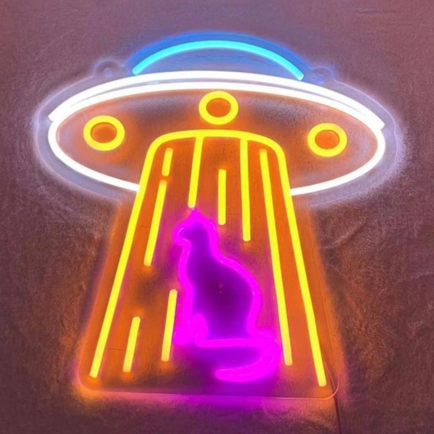 Fun Bright Kitty Cat Abducted by Alien UFO Spaceship LED Night Light Decor