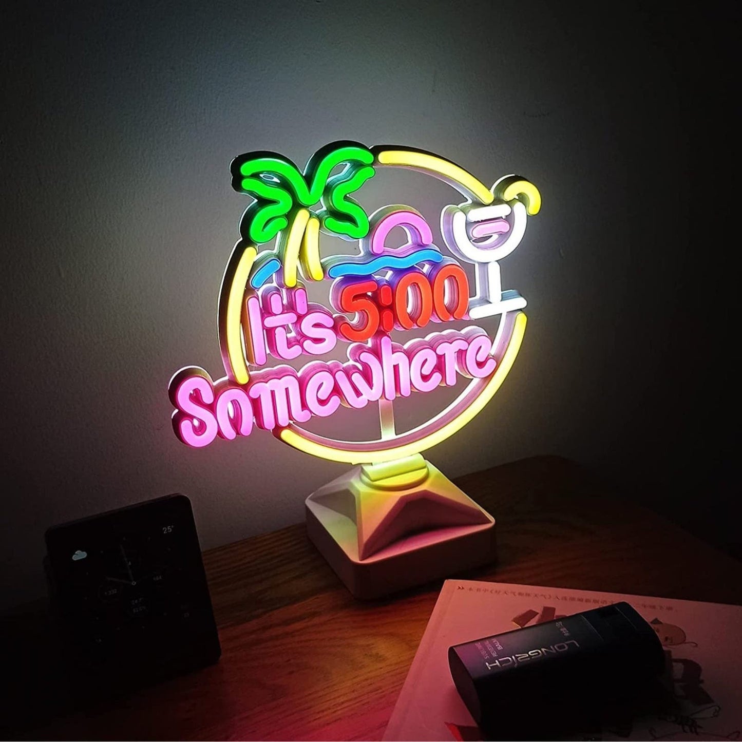 Cool Bright It’s 5:00 Somewhere Palm Tree LED Night Light Lamp Bar Room Decorati