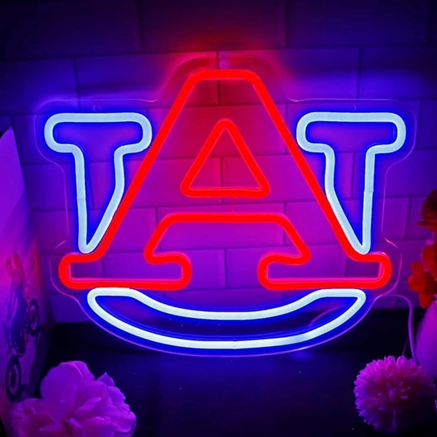 Vivid Bright Blue/Red UA University of Auburn Tigers LED Night Light Wall Decor