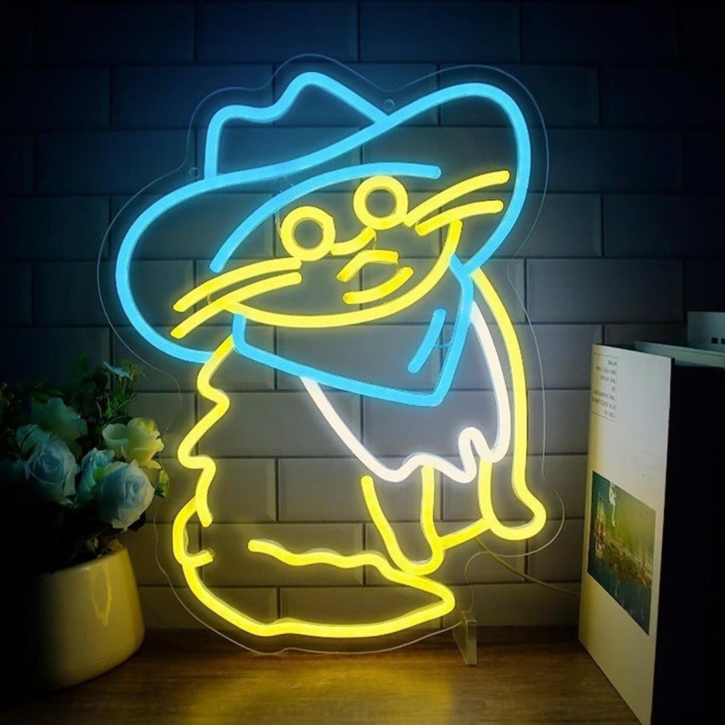 Fun Bright Blue Cow Boy Kitty Cat LED Night Light Room Wall Decoration