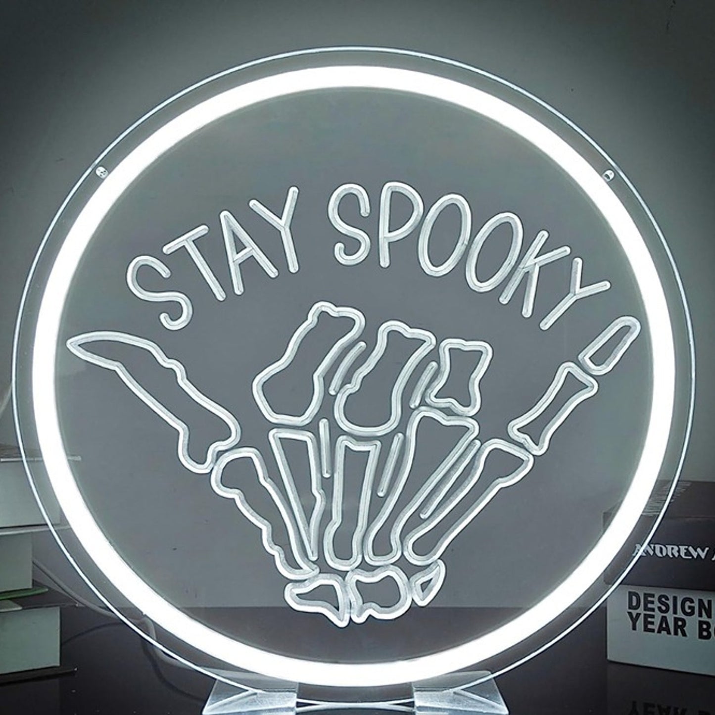 Fun Bright White “Stay Spooky” Cool Skeleton Hand LED Night Light