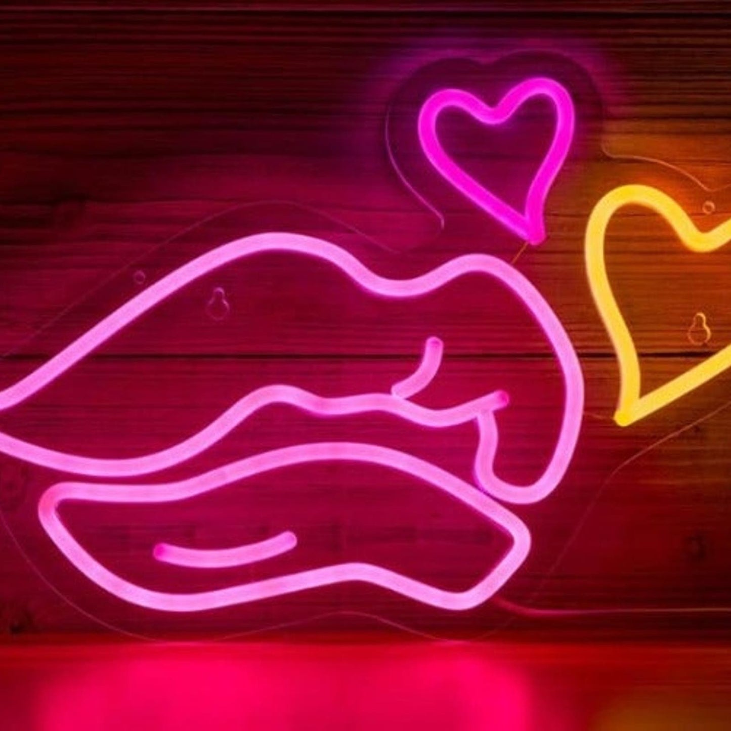 Fun Bright Pink Lips and Hearts LED Night Light Room Wall Decor