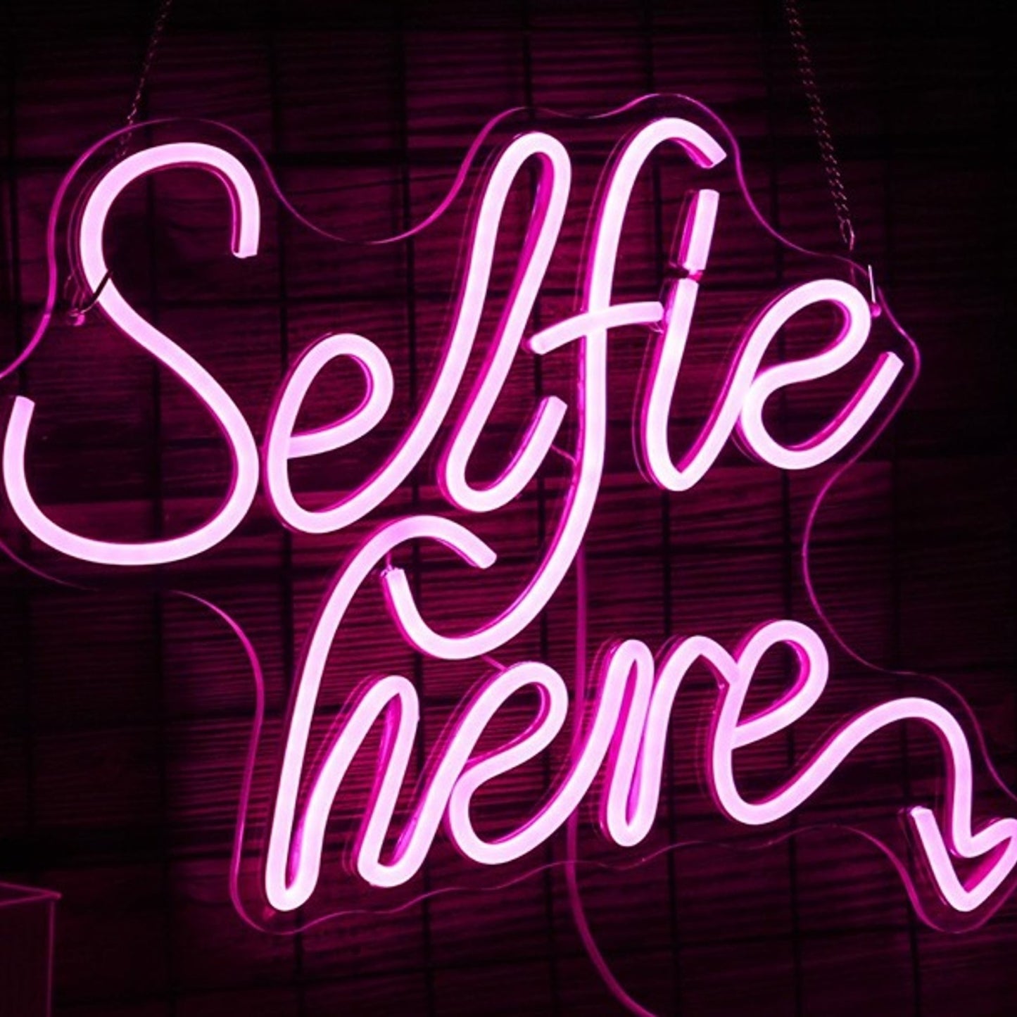 Lovely Bright Pink “Selfie Here” LED Night Light Room Wall Decoration