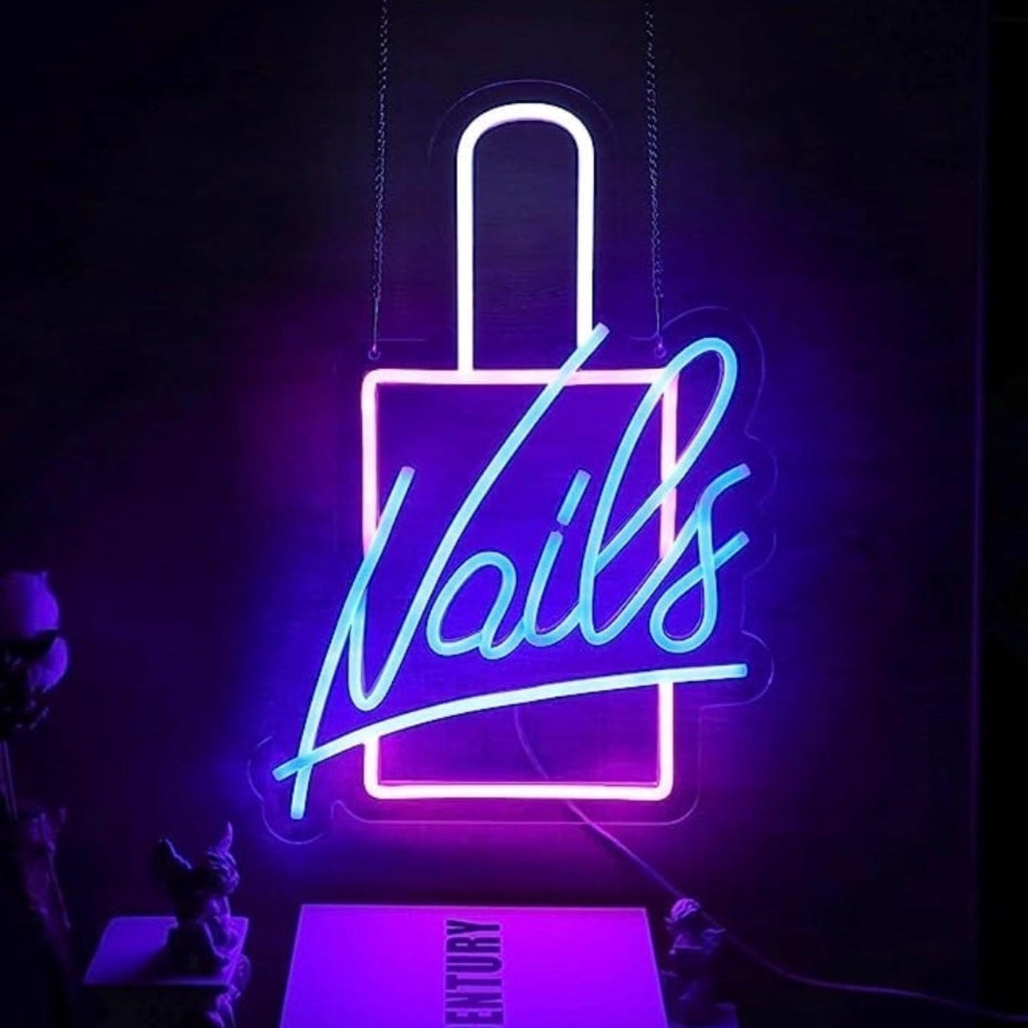 Lovely Bright Pink & Blue Nails Nail Polish LED Salon Spa Light Wall Decor