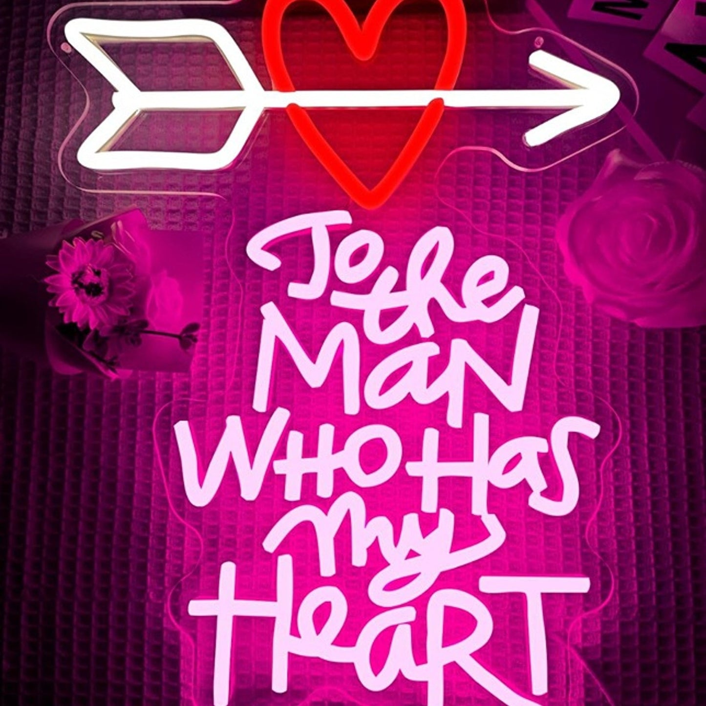 Lovely Bright Pink “To The Man Who Has My Heart” Arrow LED Light Love Room Wall