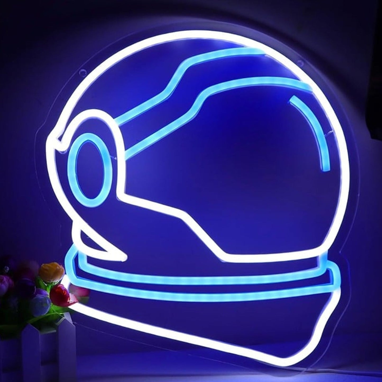 Vivid Bright Blue/White Astronaut Helmet LED Night Light Space Decor