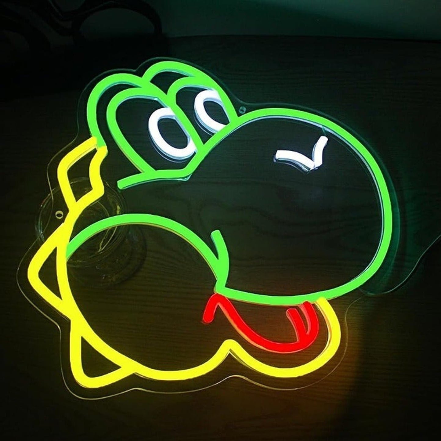 Fun Bright Green / Yellow Yoshi Head Super Mario LED Light Game Room Wall Decor