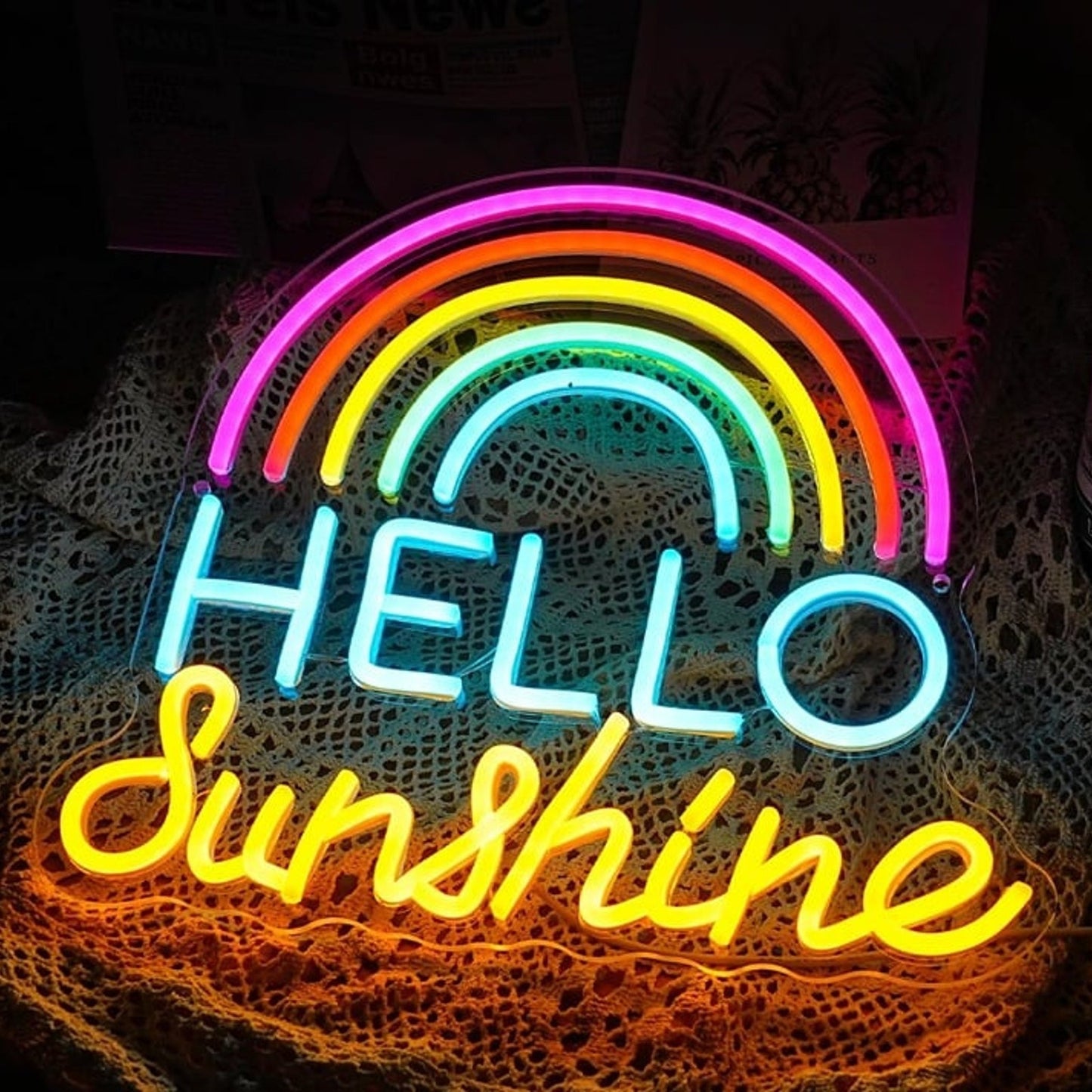 Lovely Bright Rainbow Hello Sunshine LED Night Light Room Wall Decor