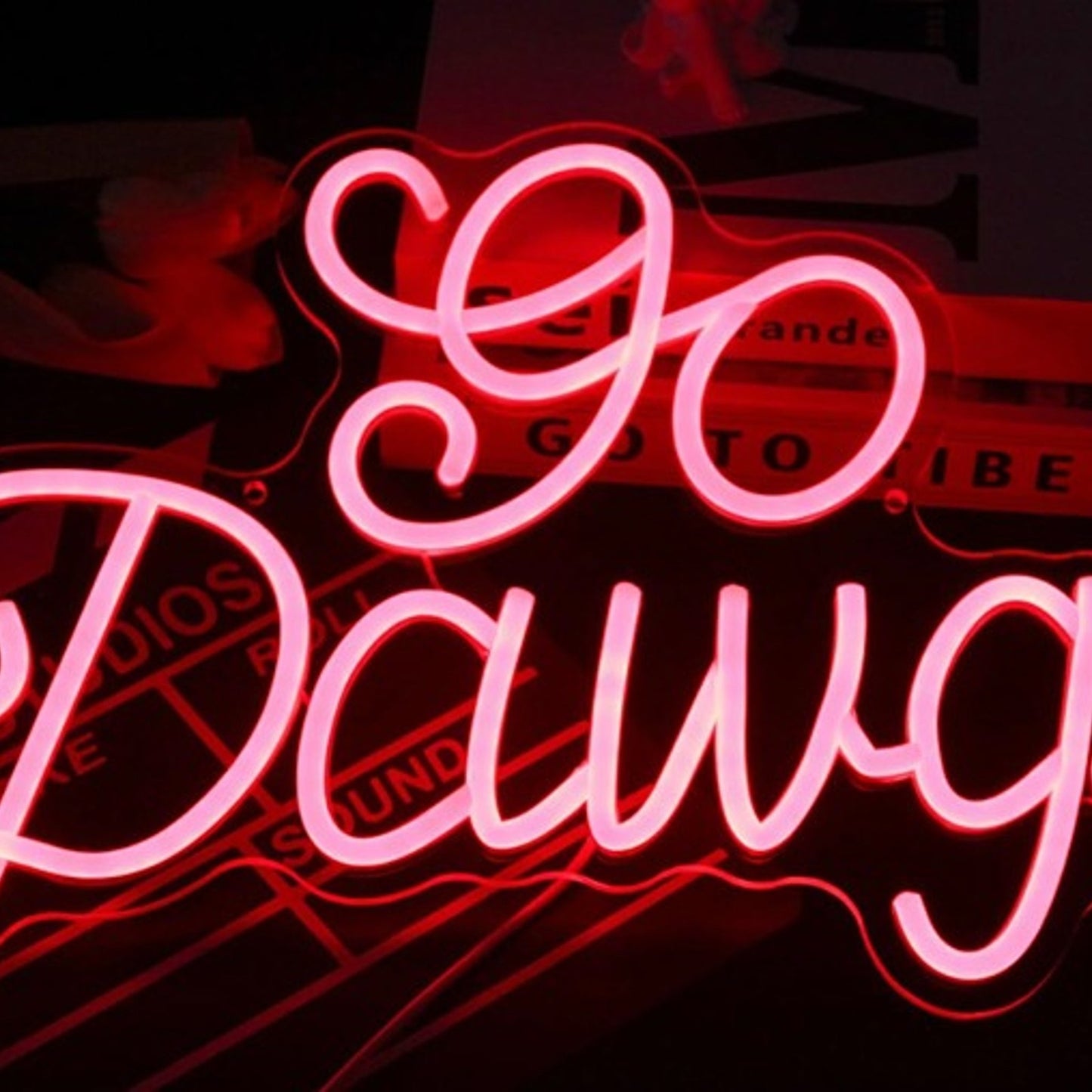 Fun Bright Red “Go Dawgs” LED Night Light Sports Room Wall Decoration
