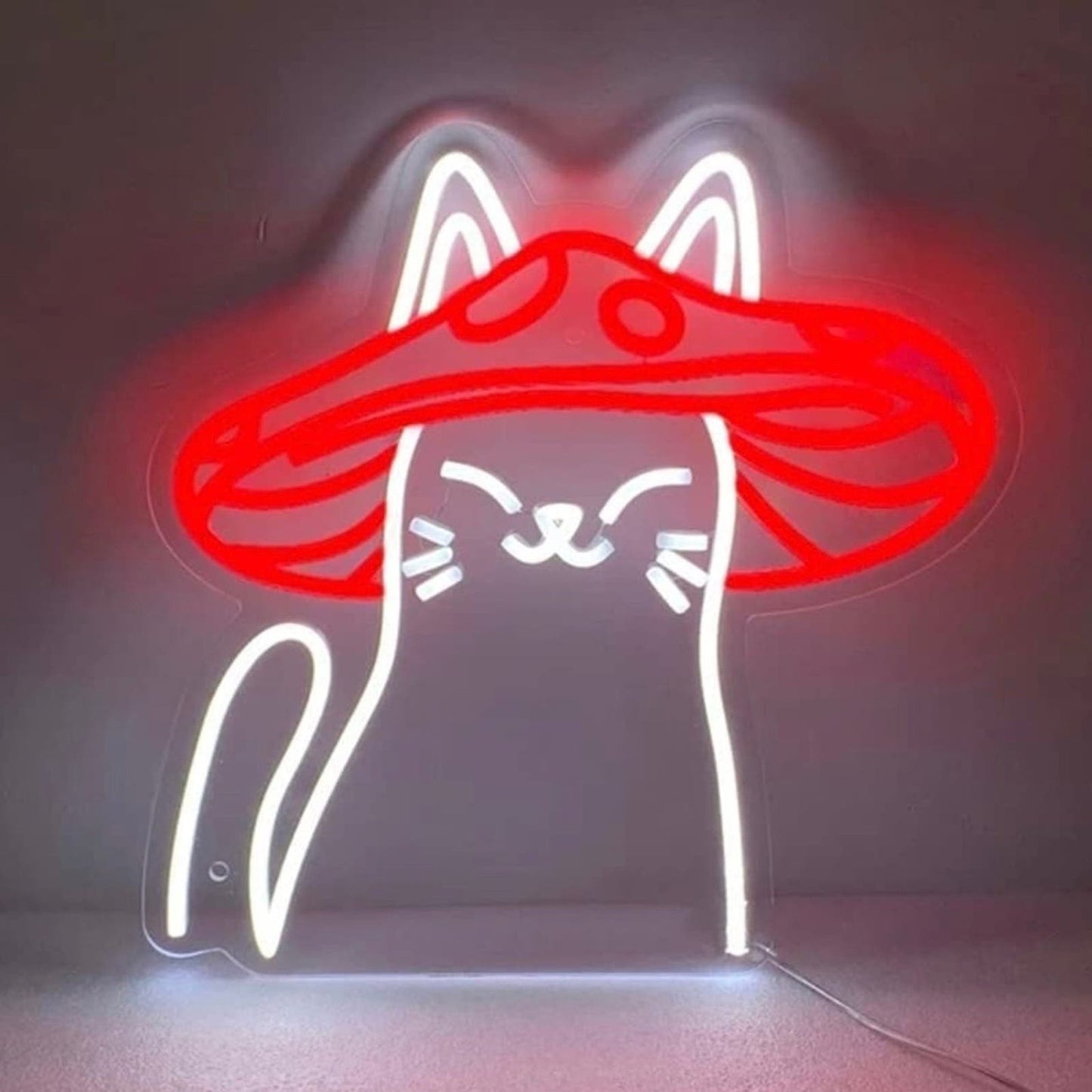 Super Cute Chinese Kitty Cat Wearing Red Mushroom Hat LED Night Light Room Wall
