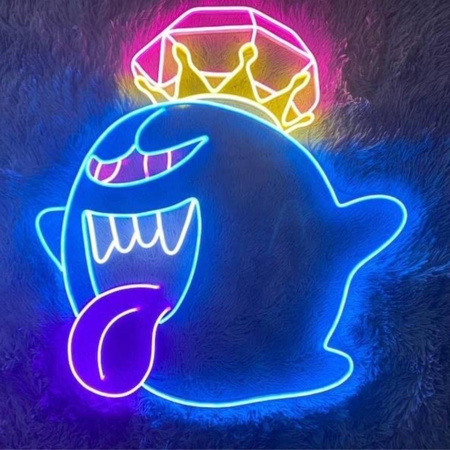 Bright Blue Diamond Crown King Boo LED Night Light Video Game Room Wall Decor