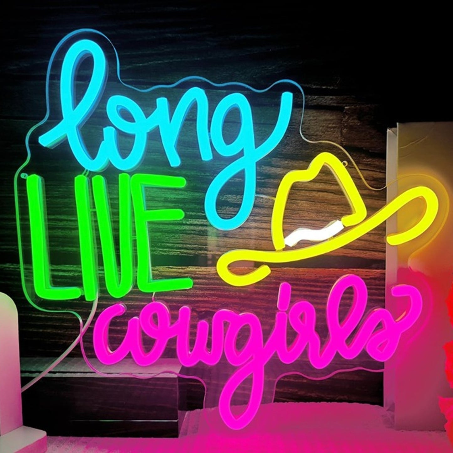 Lovely Bright Colorful “Live Long Cowgirls” LED Night Light Room Wall Decor