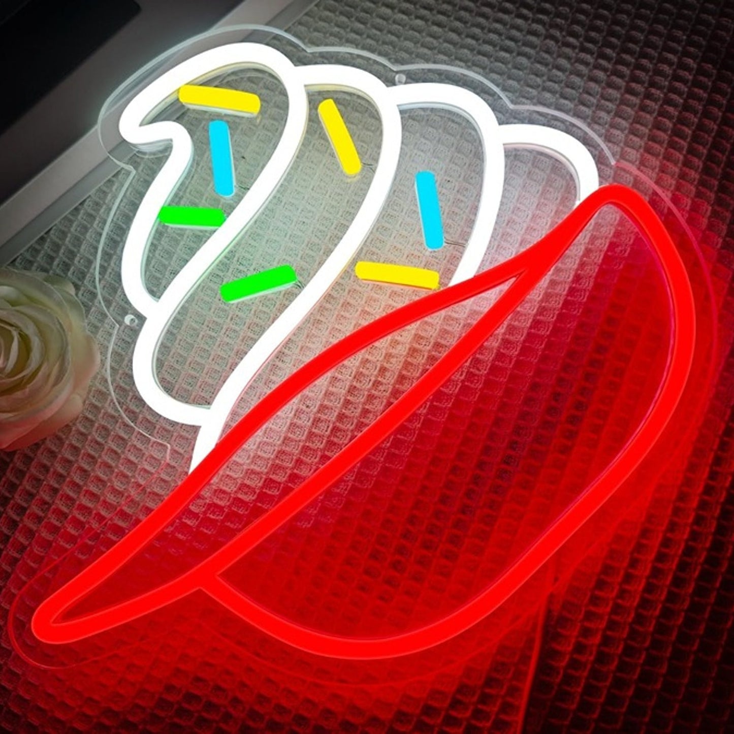 Tasty Bright Soft Serve Ice Cream in Red Bowl LED Night Light Room Wall Decor
