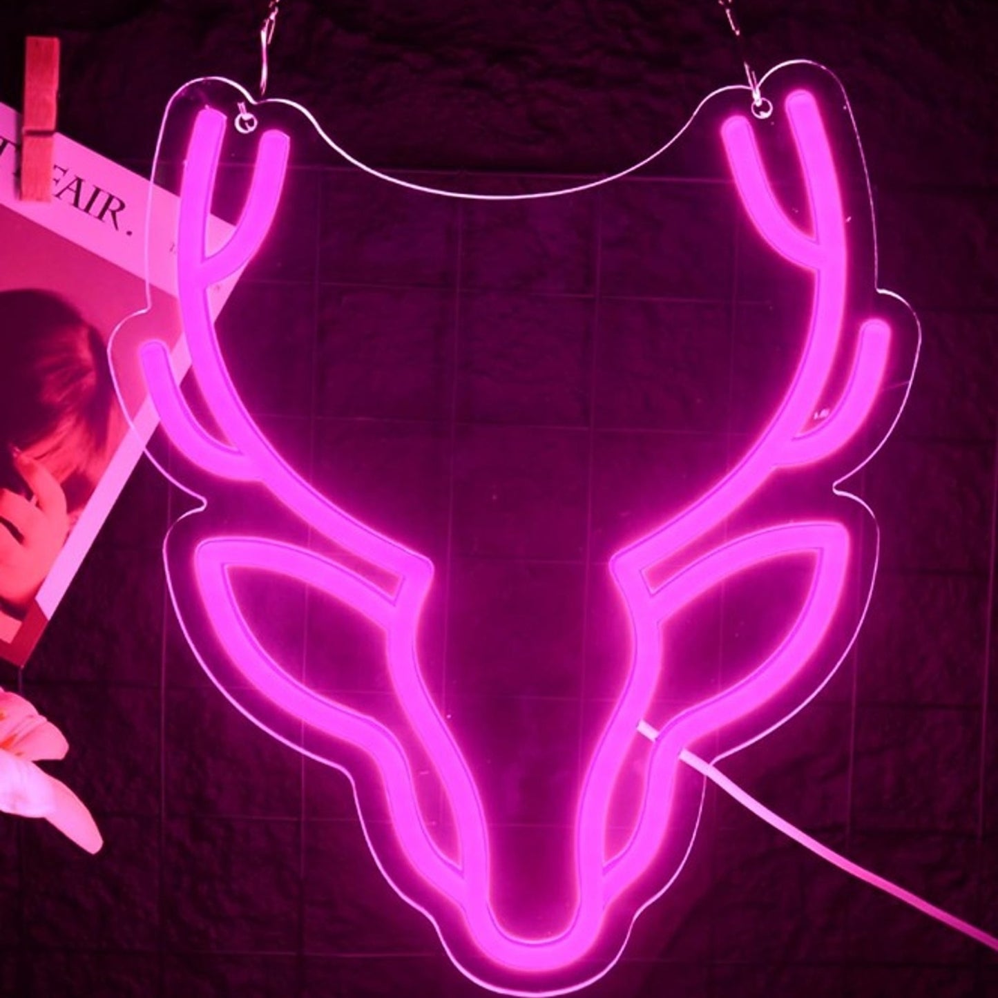Lovely Bright Pink Deer Head LED Night Light Room Wall Decoration