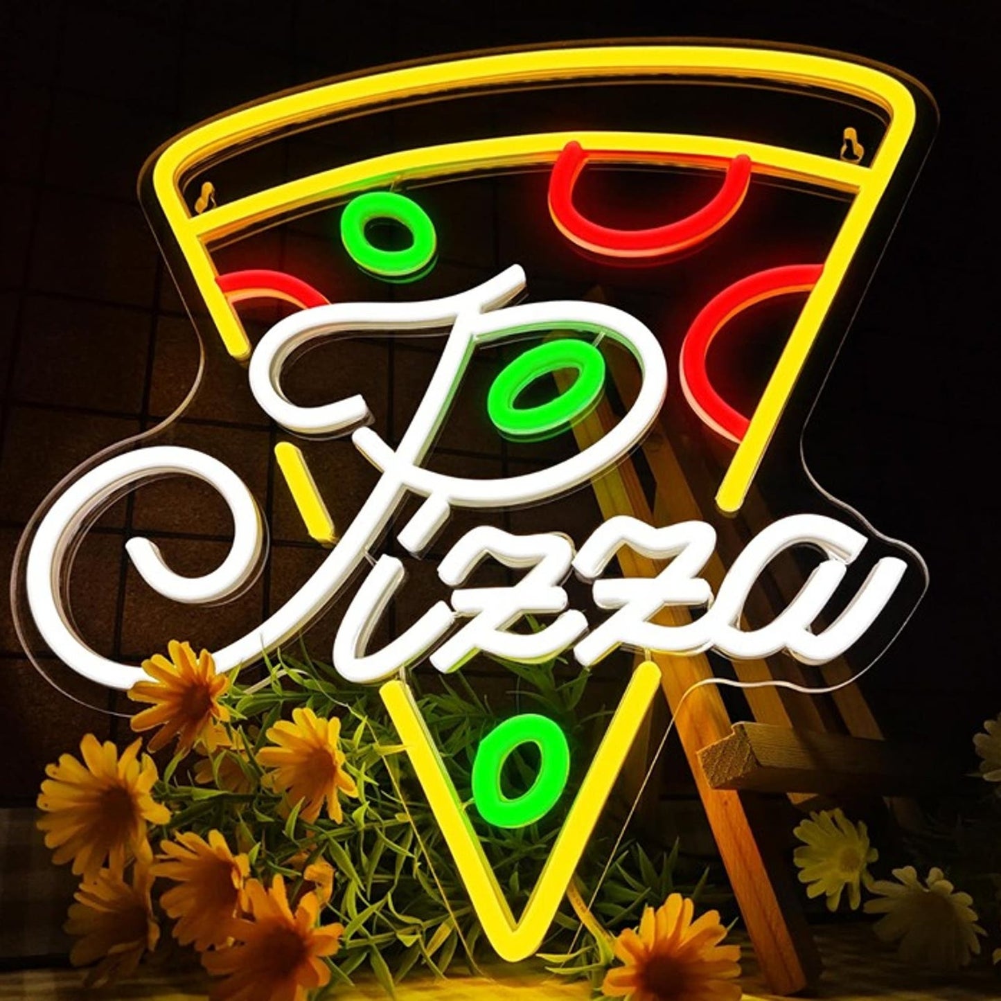 Lovely Bright Yellow Fancy Pizza LED Night Light Restaurant Shop Sign Decor