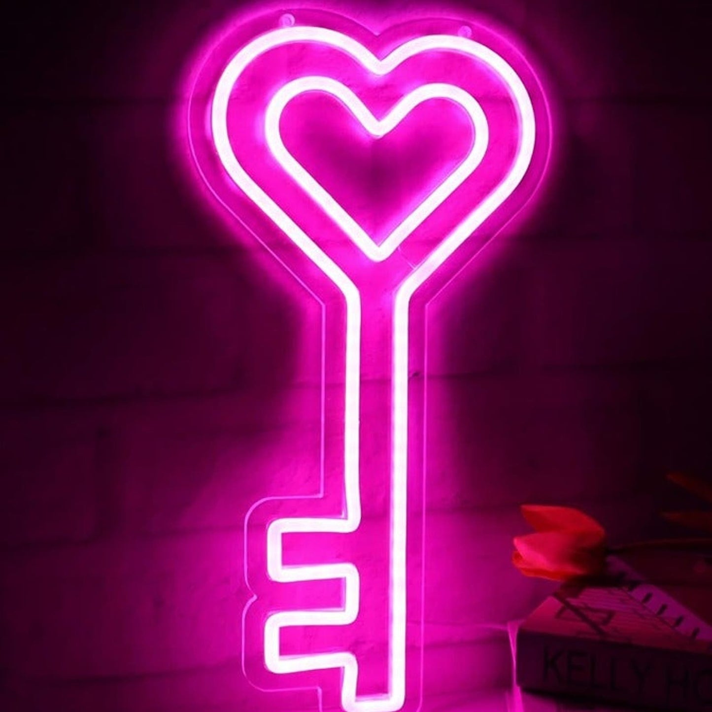 Lovely Bright Pink Heart Key LED Night Light Room Wall Decoration