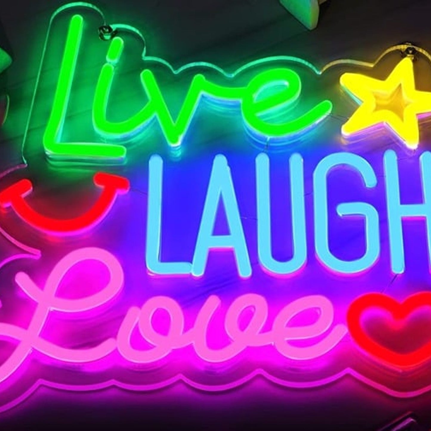 Lovely Colorful Bright Live Laugh Love Heart LED Night Light Room Wall Decor