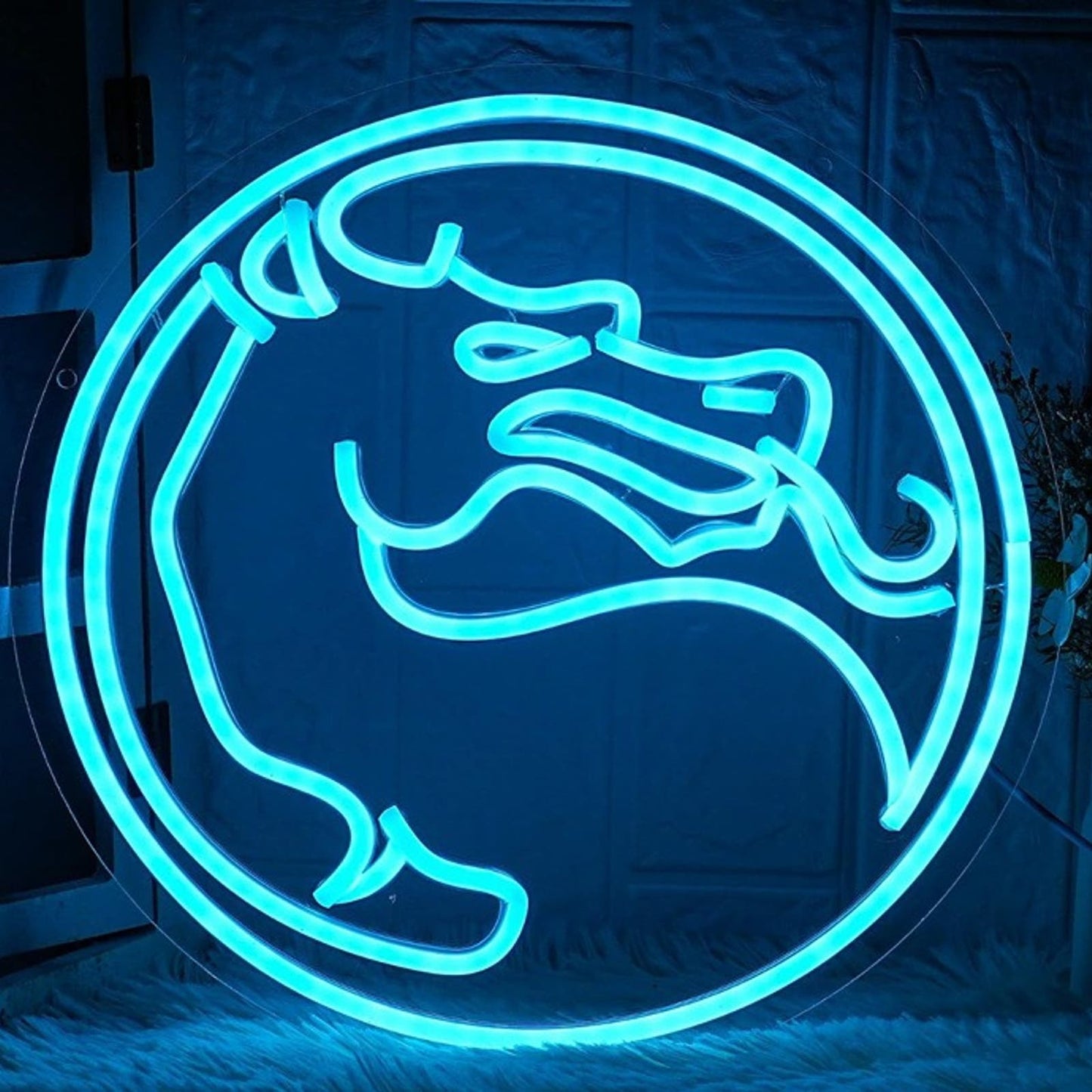 Fun Vivid Bright Blue Mortal Kombat Dragon Logo LED Light Game Room Decor