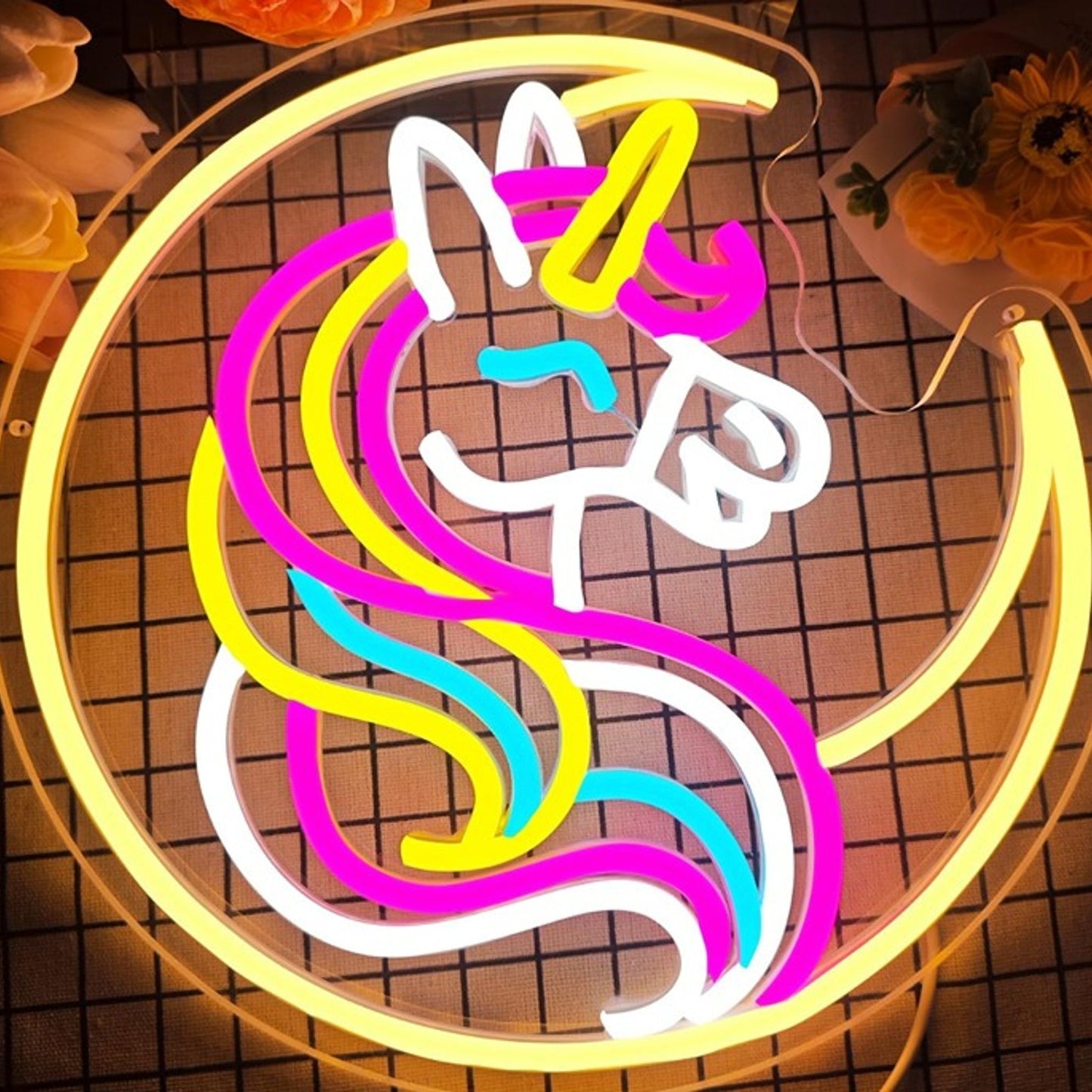 Lovely Bright Rainbow Unicorn in Crescent Moon LED Night Light Room Wall Decor
