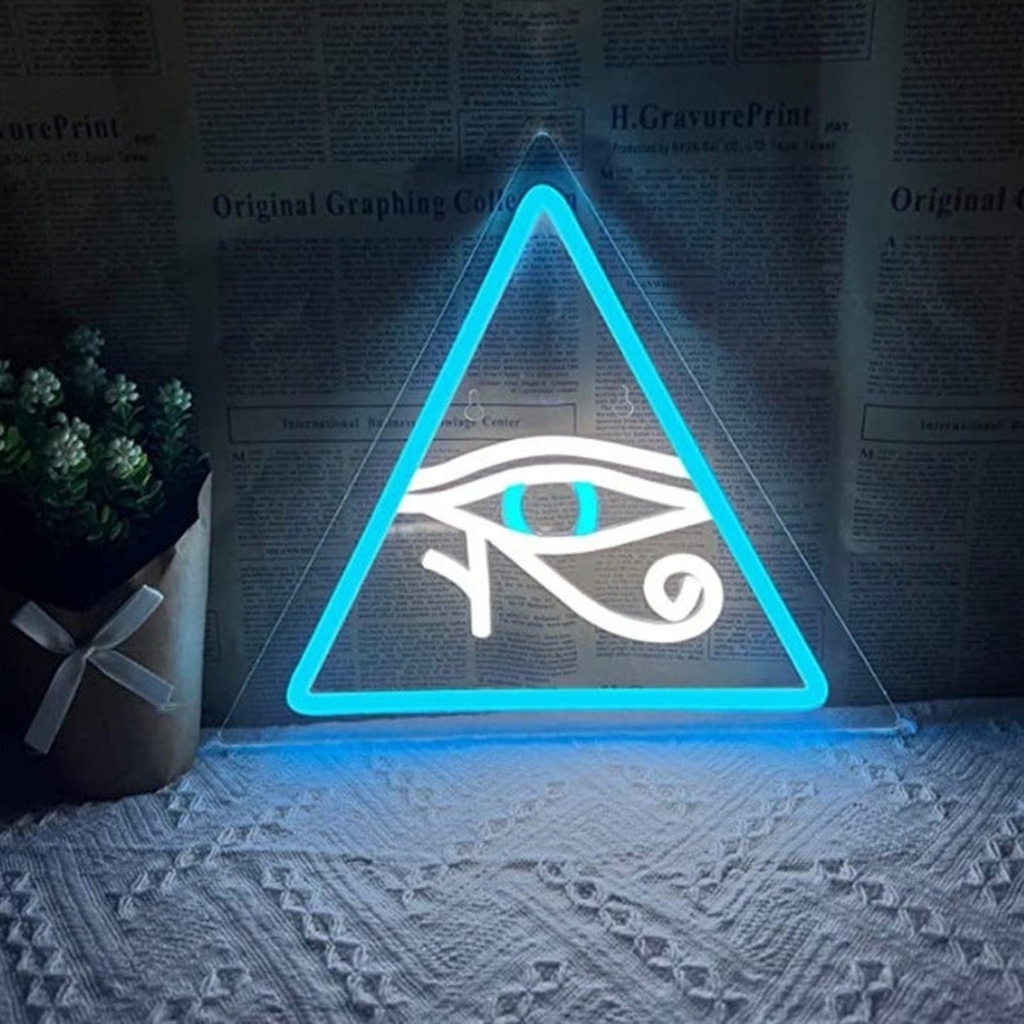 Vivid Bright Blue Shining Pyramid Eye LED Night Light Room Wall Decor