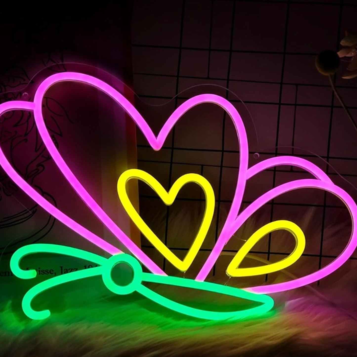 Lovely Bright Colorful Heart Wing Butterfly LED Night Light Room Wall Decoration