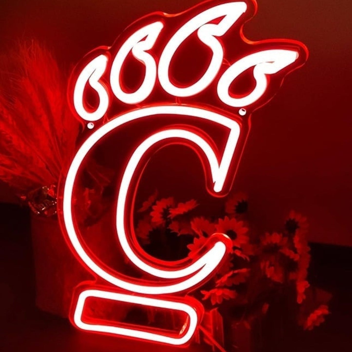 Vivid Bright Red Cincinnati Bearcats C Logo LED Light University Decor