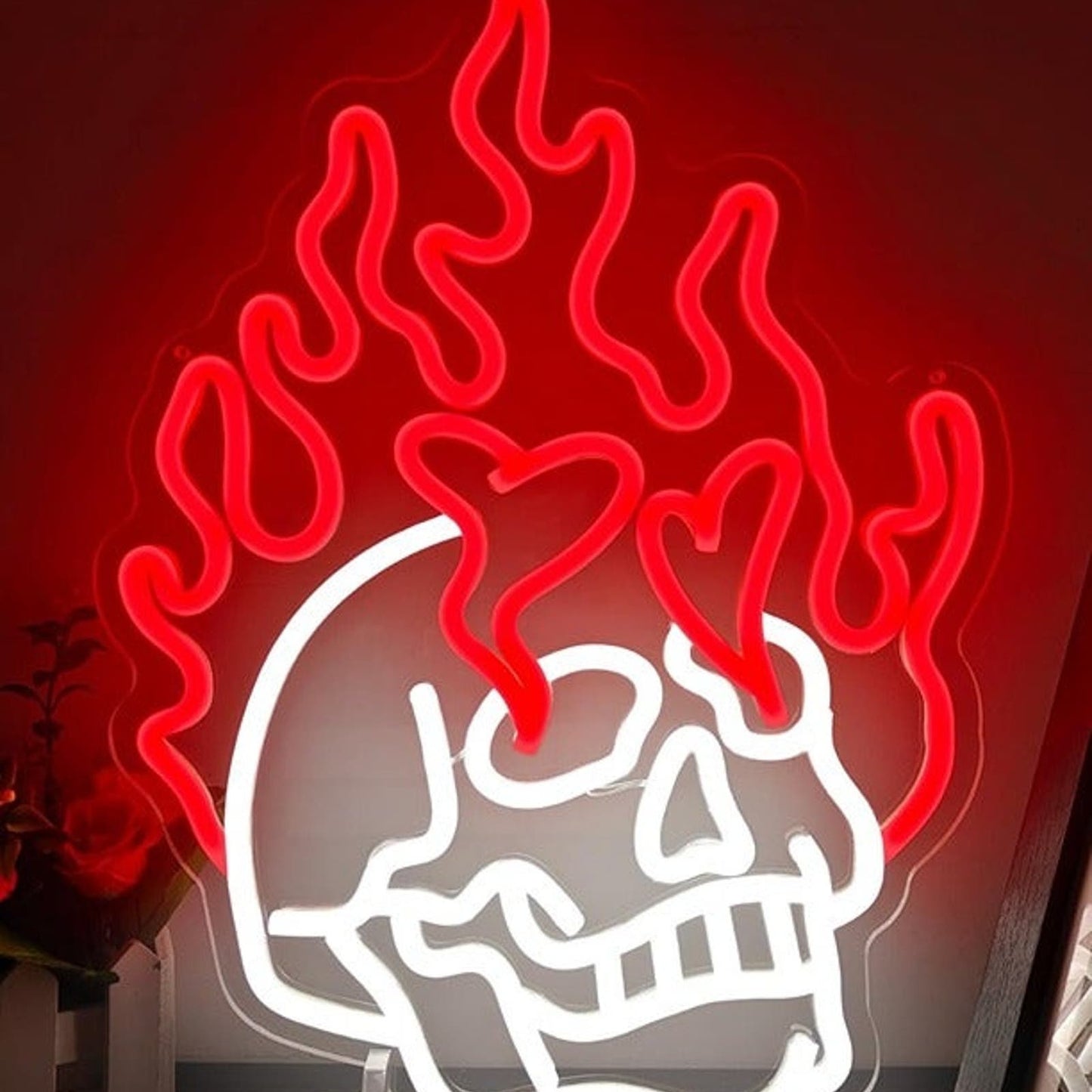 Lovely Bright Red Fire Skull Heart LED Night Light Rom Wall Decor