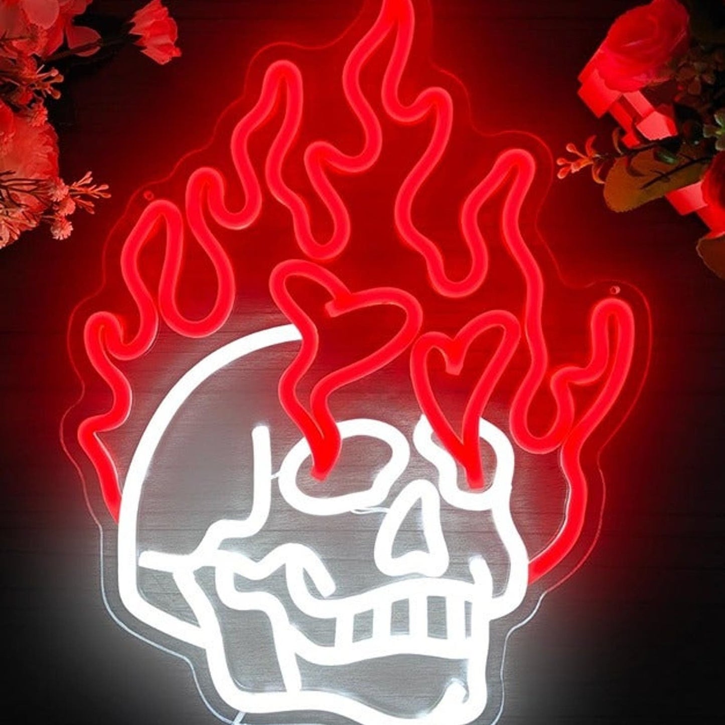 Lovely Bright Red Fire Skull Heart LED Night Light Rom Wall Decor