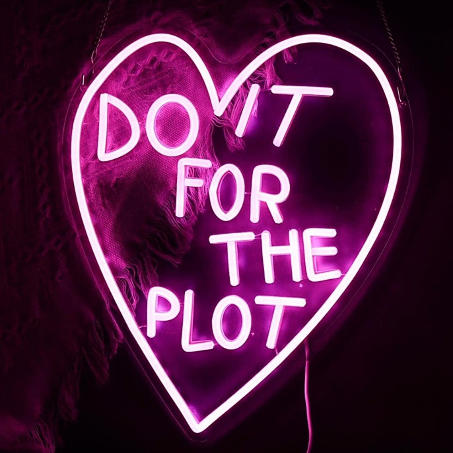 Fun Bright Pink Heart “Do It For The Plot” LED Night Light Room Wall Decoration